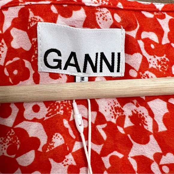 GANNI F6901 Mini Floral Button Wrap Crepe Midi Dress Size EU 34 - Picture 5 of 9